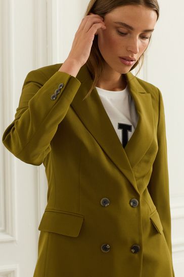Olive double breasted coat discount