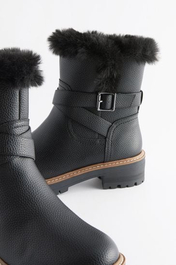 Buy Black Forever Comfort Faux Fur Lined Buckle Detail Boots from Next Bahrain