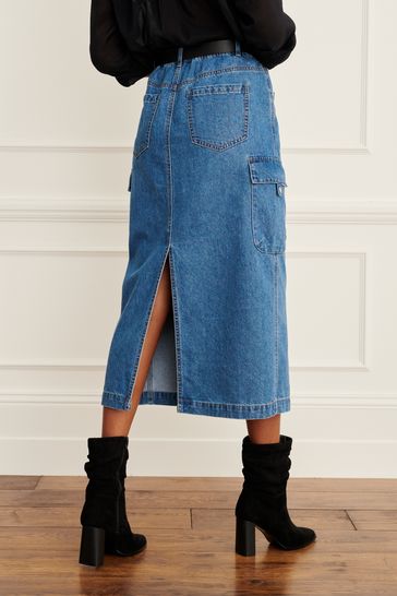 Utility denim midi skirt store