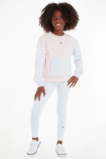 Tommy Hilfiger Girls Blue and Pink Colourblock Leggings and Hoodie Set