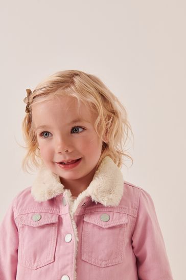 Buy Pink Faux Fur Collar Lined Denim Jacket 12mths 7yrs from Next Ireland