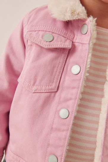 Pink fur lined denim jacket online