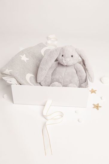Buy Babbico Grey Bunny Plush Toy With Grey Moon And Star Blanket 2