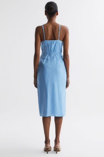 Buy Reiss Blue Esme Petite Linen Side Tie Midi Dress from Next Italy