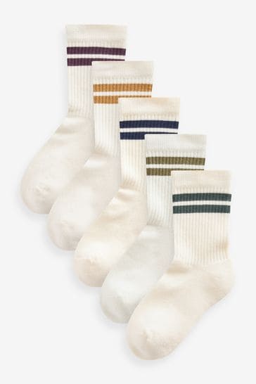 Nude White Cotton Rich Ribbed Cushioned Sole Socks 5 Pack