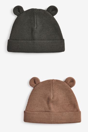 Chocolate Brown and Charcoal Grey 2 Pack Baby Knitted Beanie Hats (0mths-2yrs)