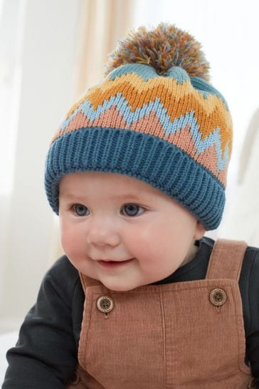 Grey Fairisle Pattern Knitted Baby Pom Hat (0mths-2yrs)