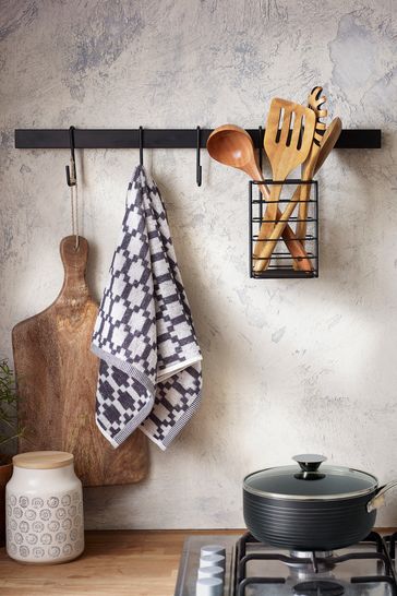 Black Moderna Kitchen Rail Bar with Hooks and Caddy