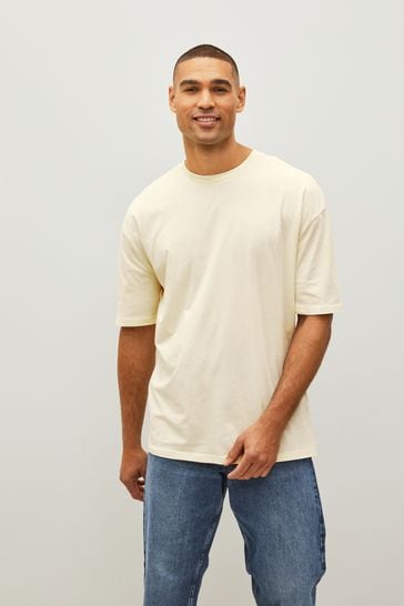 Ecru Natural Relaxed Fit Essential Crew Neck T-Shirt