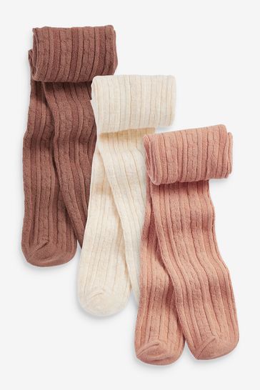Neutral Beige/Brown 3 Pack Cable Baby Tights (0mths-2yrs)