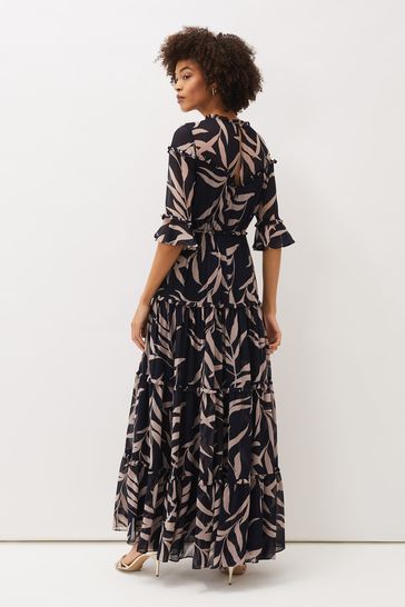 Buy Phase Eight Blue Amber Leaf Print Tiered Maxi Dress from Next