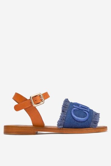 Girls Leather And Denim Sandals in Blue