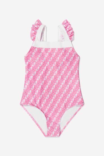 Girls Branded Heart Print Swimsuit in Pink