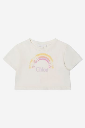 Girls Organic Cotton Rainbow T-Shirt in Ivory
