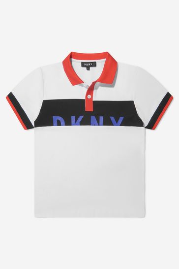 DKNY Boys Cotton Logo White Polo Shirt