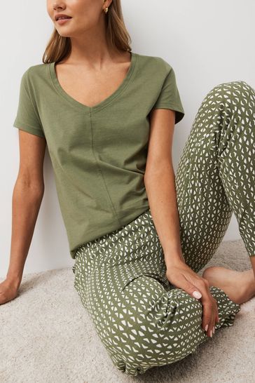 Khaki Cotton Short Sleeve Pyjamas