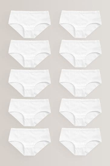 White Lace Trim Hipster Briefs 10 Pack (2-16yrs)