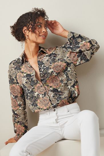 Floral Print Button Through Wide Sleeve Blouse