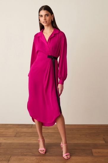Pink silk shirt dress store