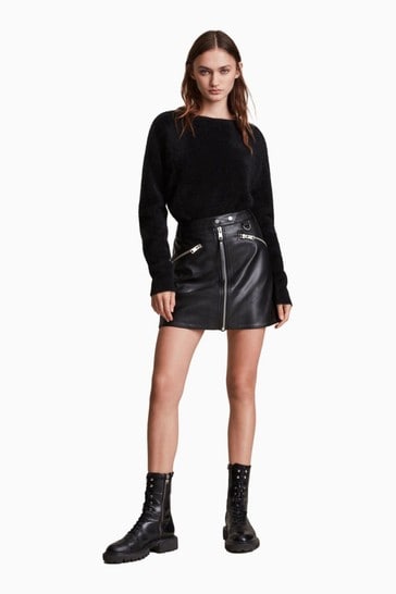 AllSaints Black Tarren Biker Skirt