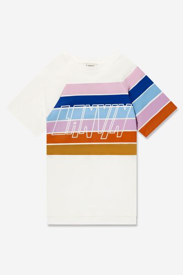 Boys Cotton Striped Logo T-Shirt in Ivory