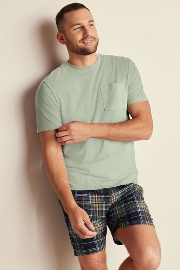 Pale Green Navy Blue Check Motionflex Cosy Short Pyjamas Set