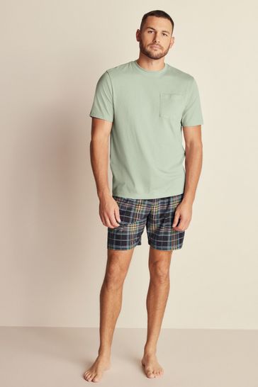Buy Pale Green Navy Blue Check Motionflex Cosy Short Pyjamas Set from Next Saudi Arabia