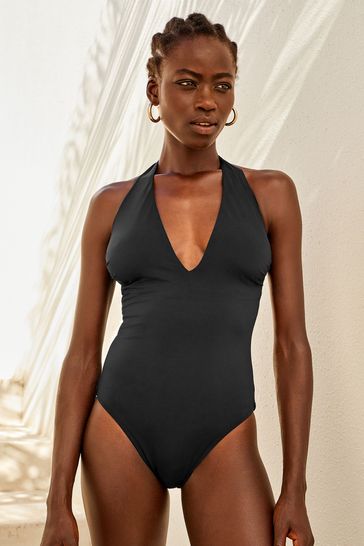 Halter neck swimsuit tummy control top