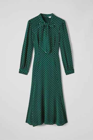 Buy LK Bennett Green Mortimer Green Cream Polka Dot Silk Dress