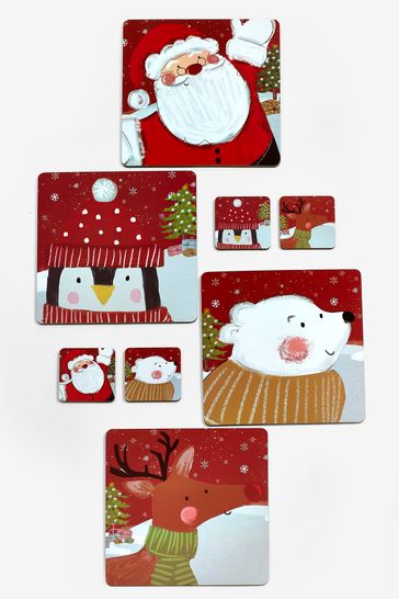 Santa And Friends Santa & Friends Table Linen Set of 4 Placemats & Coasters