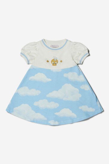 Girls Cotton Tweety In The Clouds Dress in Ivory