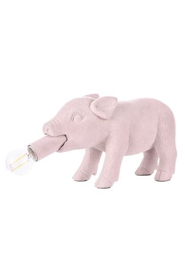 BHS Pink Hilda Flocked Pig Table Lamp