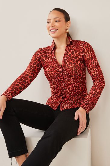 Red Animal Print Next Ruched Front Long Sleeve Shirt