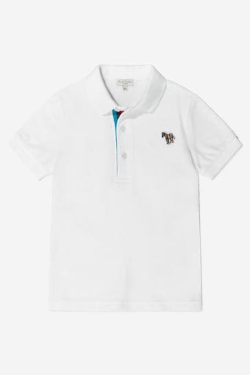 Boys Cotton Logo Polo Shirt in White