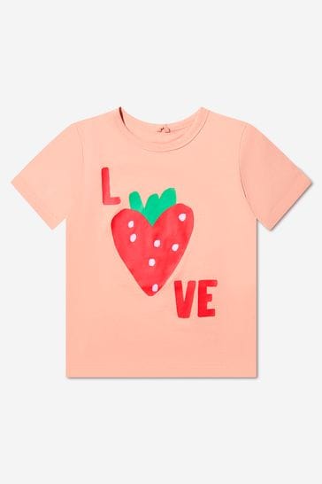 Girls Cotton Love Strawberry Heart T-Shirt in Pink