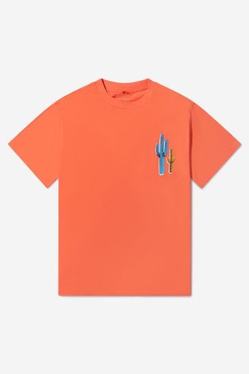 Boys Cotton Jersey Cactus Print T-Shirt in Orange