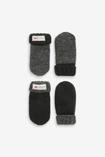 Charcoal Grey 2 Pack Thinsulate™ Mittens (3mths-6yrs)