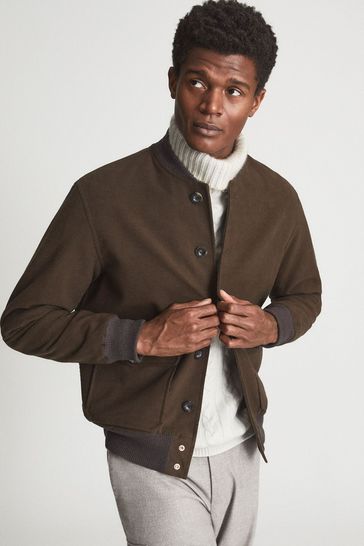 Reiss Brown Moleskin Private White V.c. Bomber Jacket