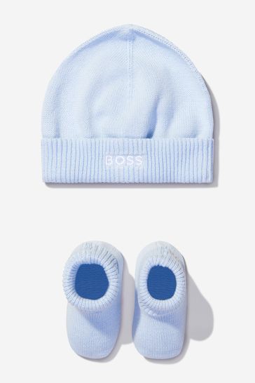 Baby Boys Cotton Knitted Booties And Hat Set in Blue