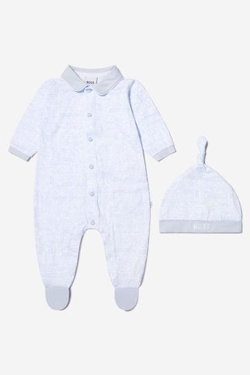 Baby Boys Organic Cotton Sleepsuit And Hat Gift Set in Blue