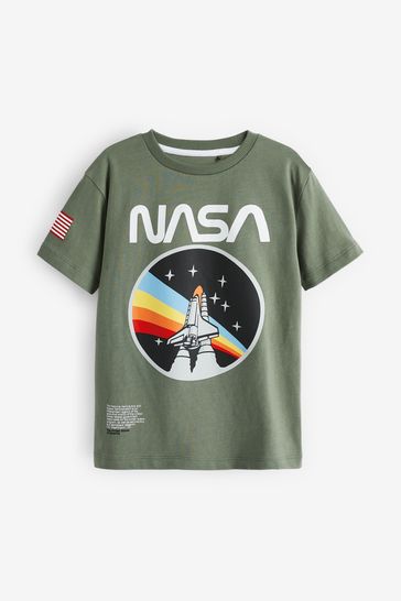 Khaki Green Nasa Rocket Short Sleeve T-Shirt (3-16yrs)