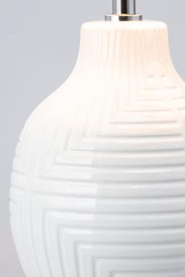 BHS White Gus Embossed Ceramic Table Lamp