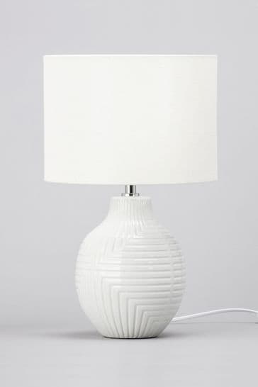 BHS White Gus Embossed Ceramic Table Lamp