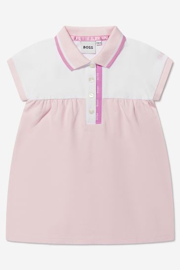 Baby Girls Cotton Pique Polo Dress in Pink