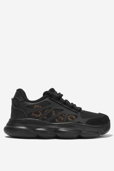 Boys Leather Logo Trainers in Black