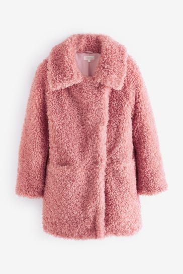 Pink borg deals teddy coat