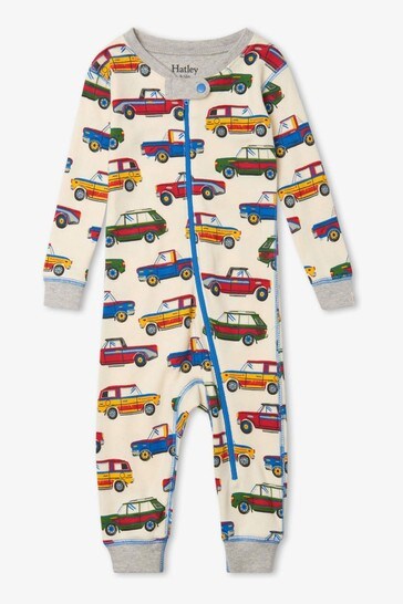 Baby Boys Blue Vintage Cars Organic Cotton Coverall