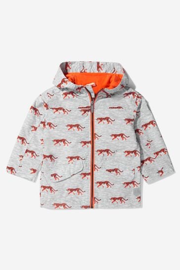Boys Grey Roaming Tigers Microfibre Rain Jacket