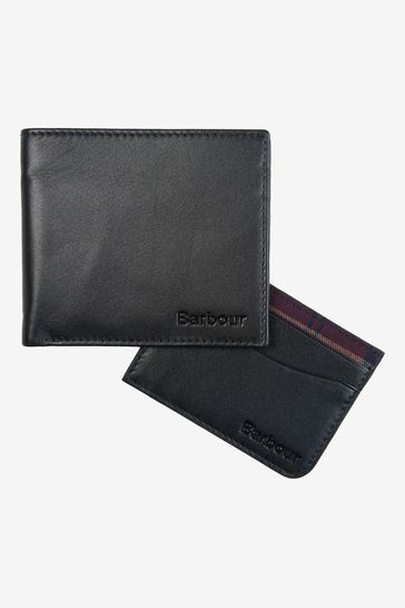 Barbour® Black Leather Wallet and Card Gift Set