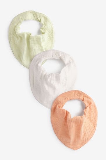 Green/Orange Muslin Dribble Baby Bibs 3 Pack